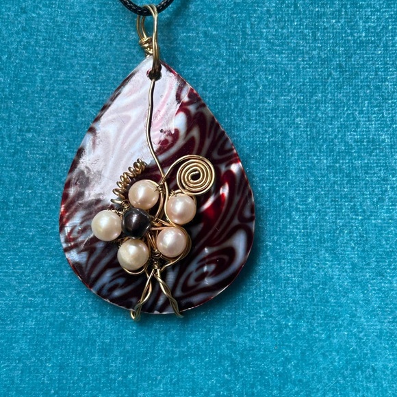 Vintage Blister Pearl Hand Dyed Pendant With Wrapped Accents - Picture 1 of 2